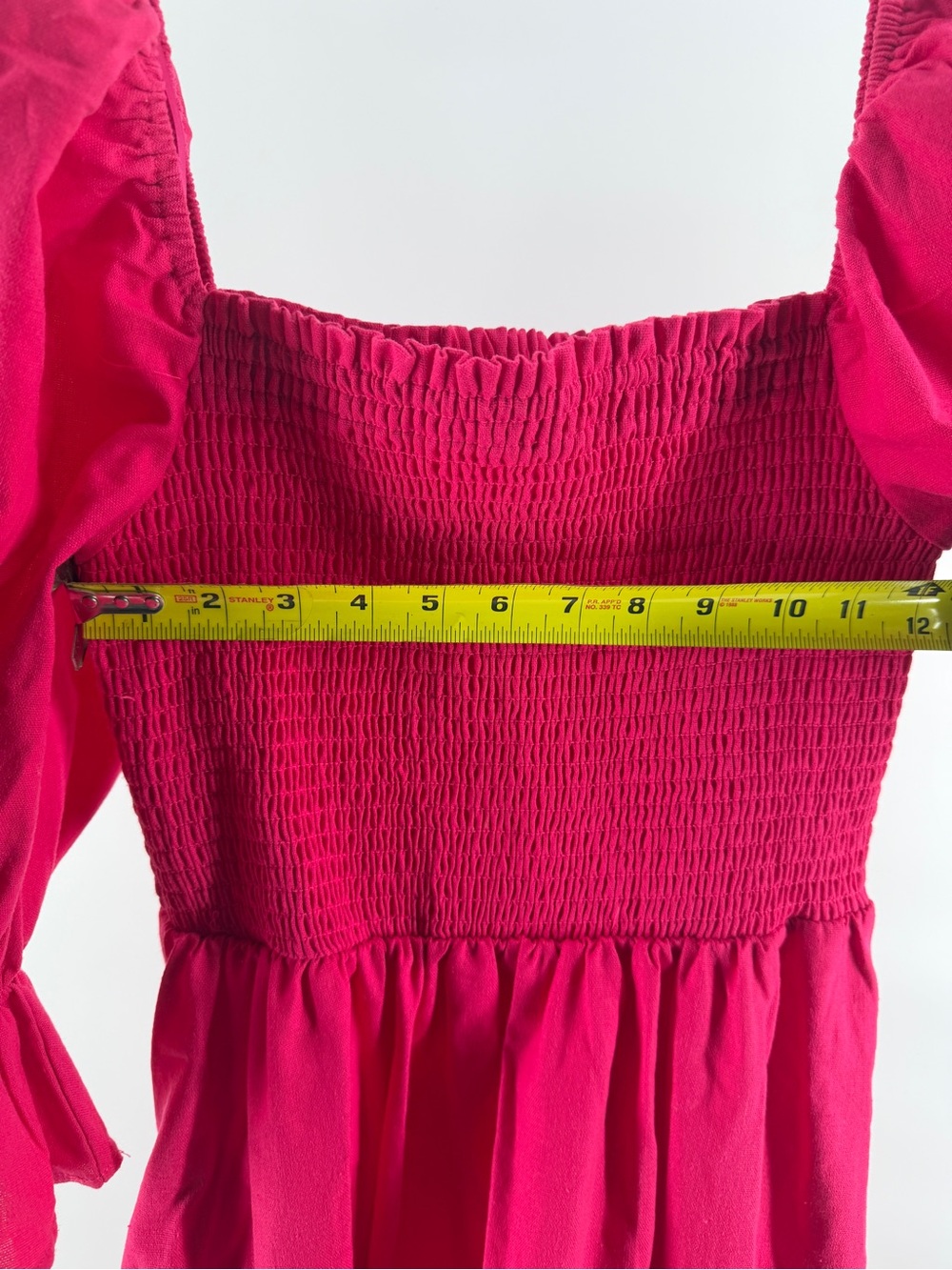 Smocked Square-Neck Midi Dress in Bright Pink from The Red Dress Boutique - Picture 5 of 8